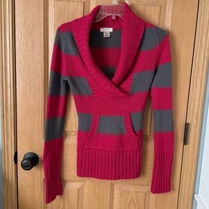 Arizona Jean Company Red & Gray Striped Shawl-Collar Sweater